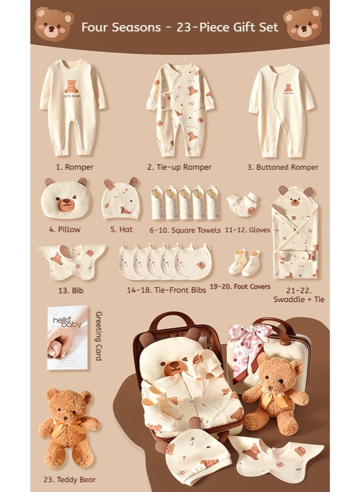 KOYIS 23 PCS Baby Gift Set Suitcase - For Baby Boys & Girls, 100% Cotton Baby Clothes Hat Bear Pillow Towels, Cozy Four Seasons Use Spring Summer Autumn Winter, 0-3 Months - Teddy Bear - Image 4